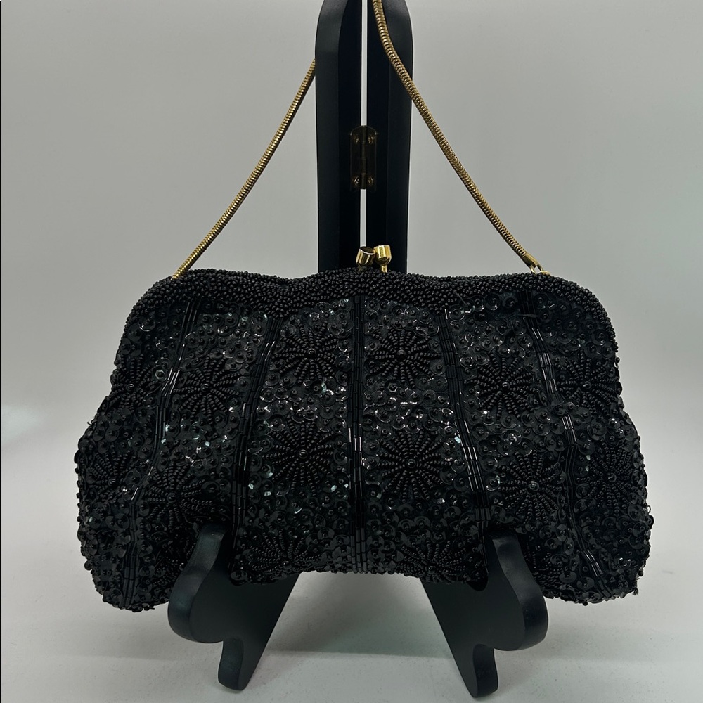Winkelman’s Vintage Elegant Black Beaded Sequined Clutch Wristlet Purse Bag 🌺🌺